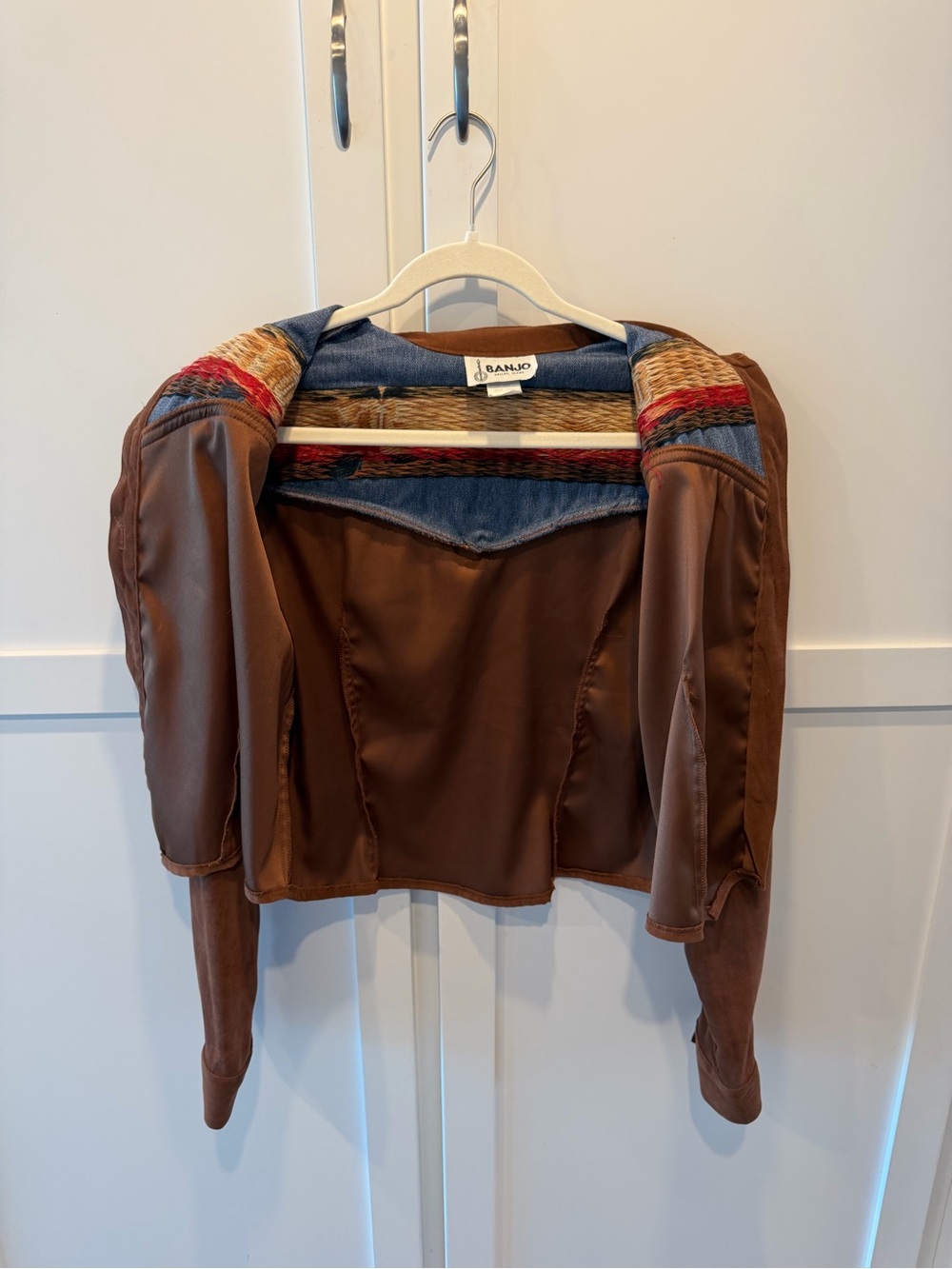 Brown Suede Western Fringe Jacket with Denim Yoke - Picture 14 of 14